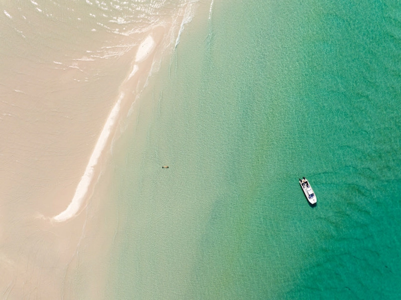 Turquoise waters and white sand islands of the Bazaruto Archipelago in Mozambique under a clear blue sky