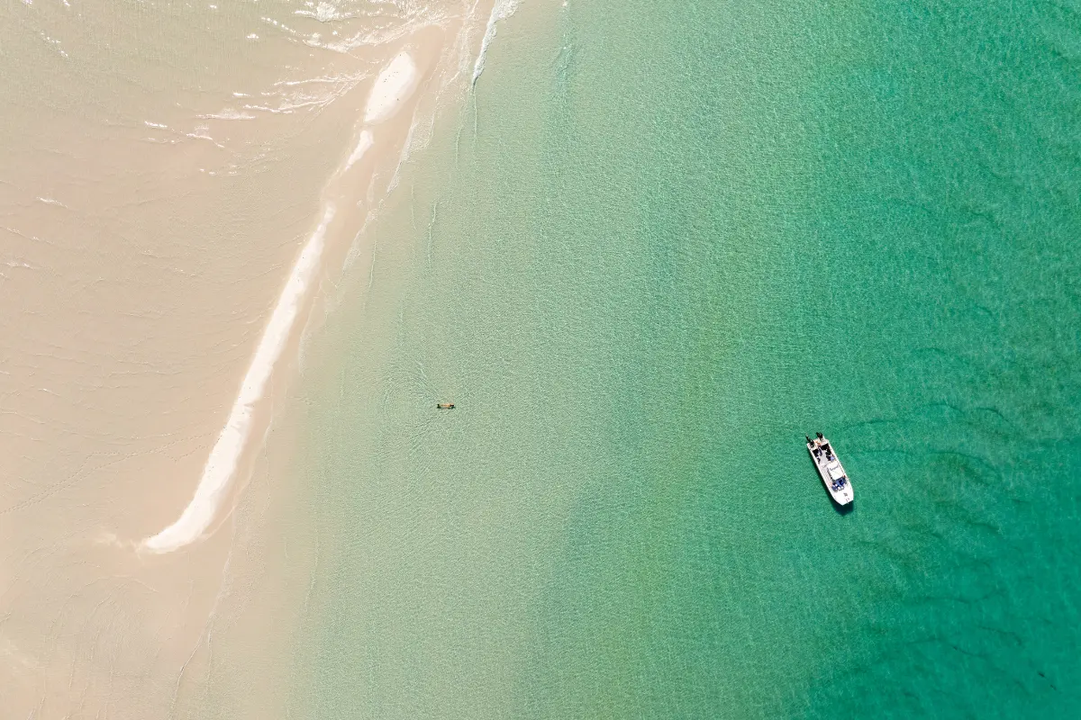 Turquoise waters and white sand islands of the Bazaruto Archipelago in Mozambique under a clear blue sky