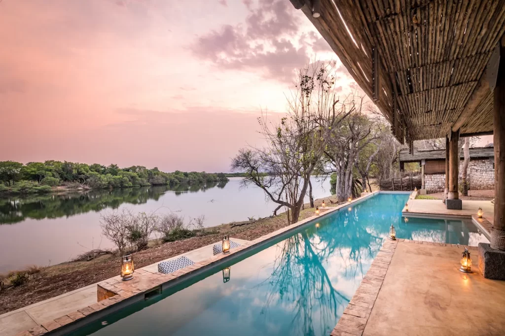 Guest room with private swimming pool overlooking the Zambezi River River Cruise Zambezi river Matetsi Lodge Zimbabwe
