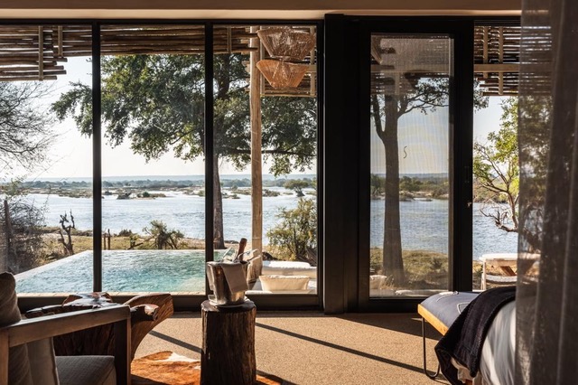 Guest room with a view on the Zambezi River Matetsi Lodge Zimbabwe
